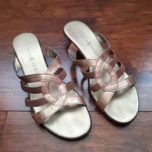 Karen Scott metallic taupe embossed strappy slip-on sandals, size 6.5